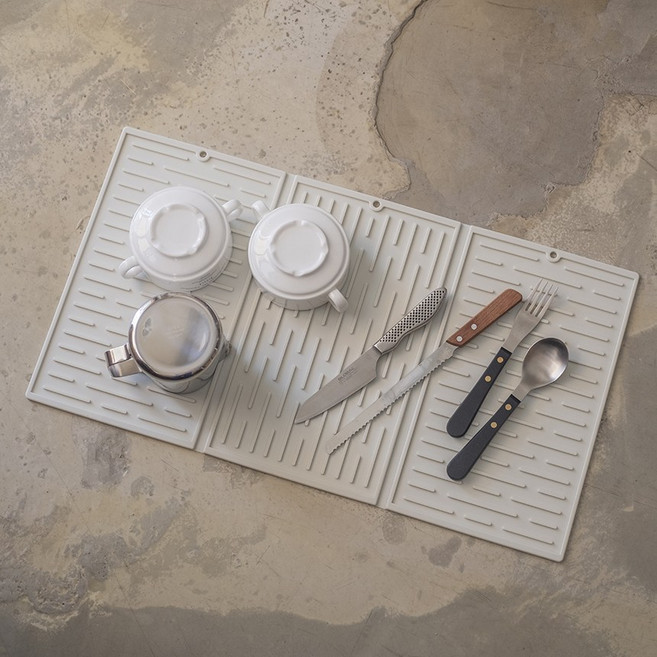 빌라트 폴딩 실리콘 접이식 식기건조 드라잉매트, 바닐라, 1개, 3단