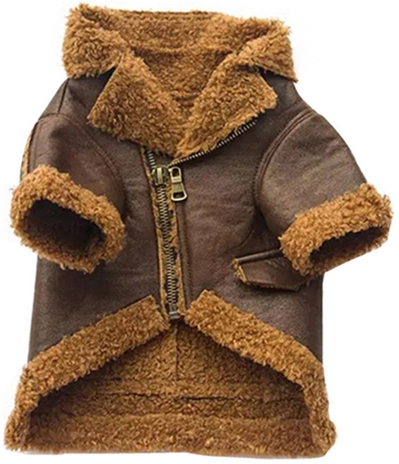 강아지 가죽 라이더 무스탕, 브라운, 1개