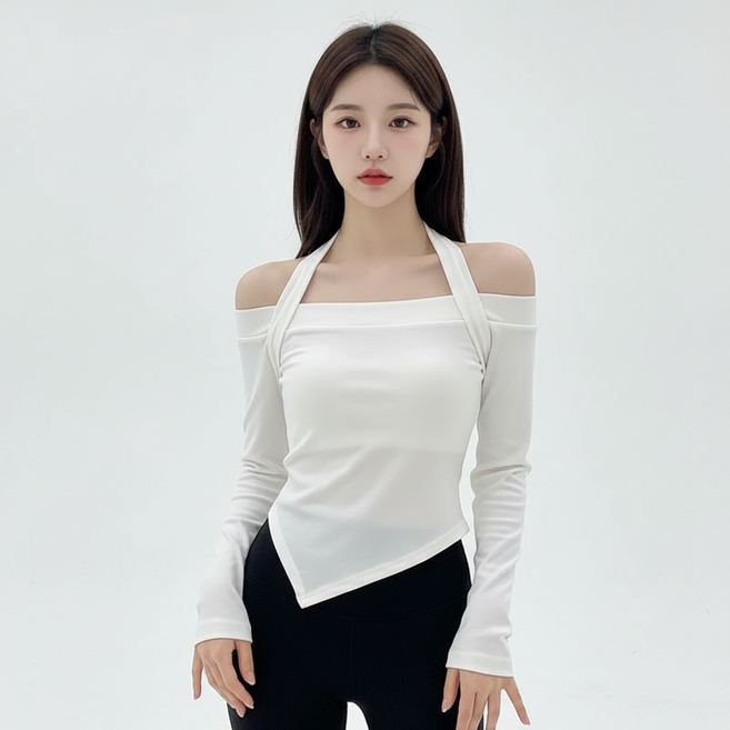 Marketpia 女款掛脖長袖露肩T恤