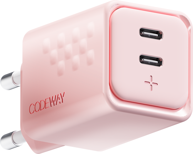 CODEWAY 50W PD Type-C 超高速充電器轉接頭, 柔和粉, 1個