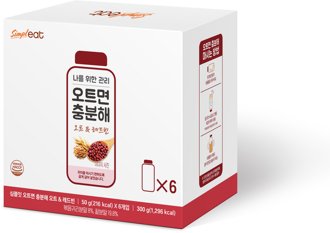 심플잇 오트면 충분해 오트 앤 레드빈, 6개, 50g