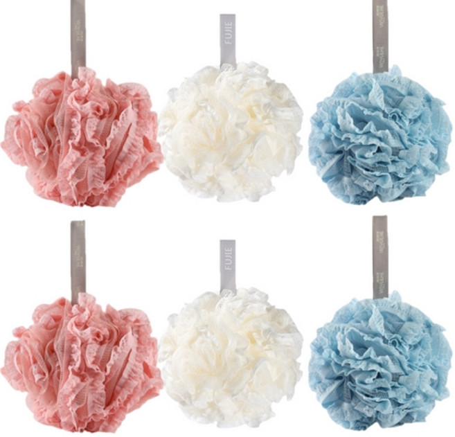 데이올리 플라워볼 샤워타월 3종 x 2p 세트 60g, 핑크, 블루, 화이트, 1세트