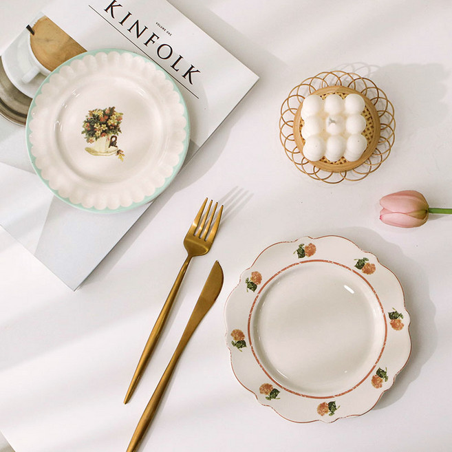 이우아여사 프로방스의 오후 빈티지 플레이트 세트, 1세트, 피치 접시19 cm + 프로방스 예쁜 접시 16 cm, 혼합색상