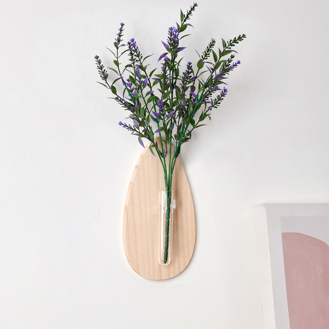 홈앤픽스 인테리어 감성 홈데코 플라워 벽장식 나무 + 꽃병 + 라벤더조화 세트 물방울형, 혼합색상, 1세트