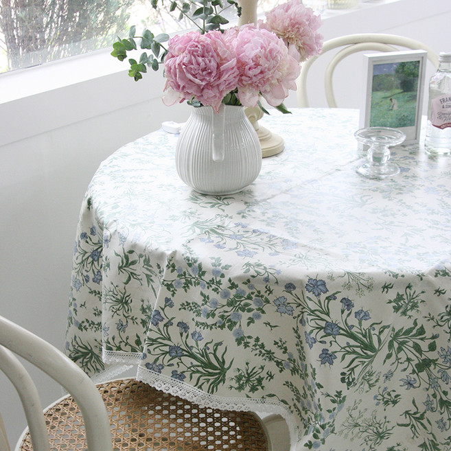 앤코튼 린넨 바빌론 로즈 레이스 방수 테이블보, 블루, 직2인(100 x 130 cm)