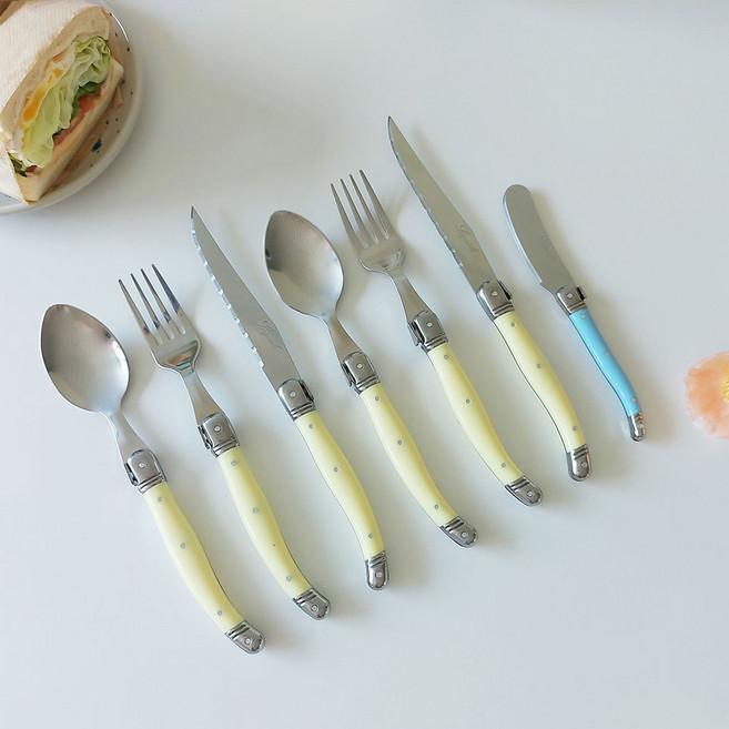 라귀올 커트러리 2인 7종 세트, 레몬, 스픈 2p + 포크 2p + 나이프 2p + 버터나이프