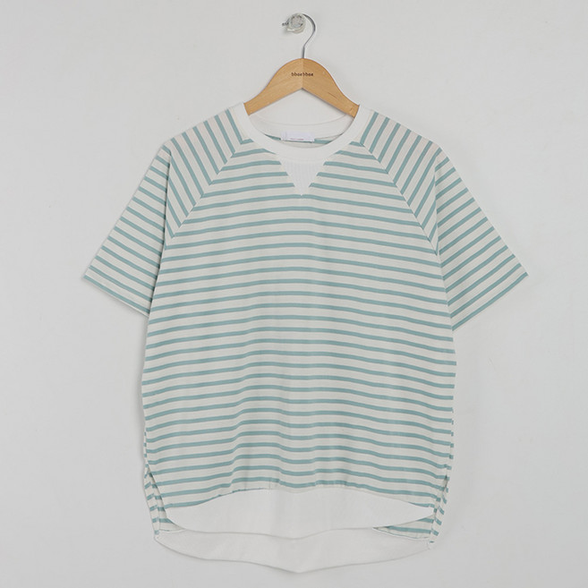 빼빼 여성용 라운드넥 캐주얼 스트라이프 나그랑 통기성 맨투맨 반팔 티셔츠