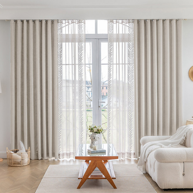 지나송 리프 아일렛 암막커튼+코디커튼+봉 세트