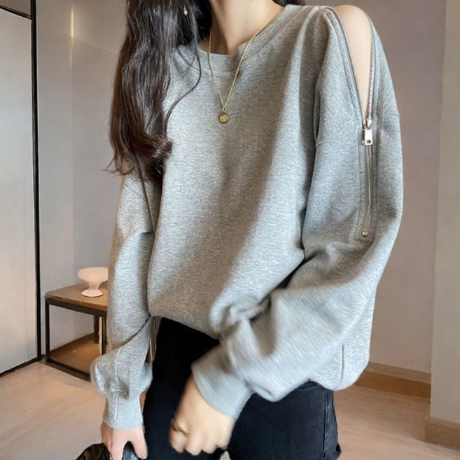 소니오 여성용 지퍼 오픈숄더 맨투맨