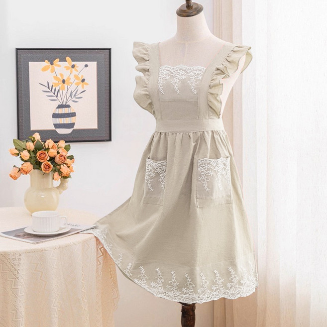 바른리빙 라플레르 프릴 앞치마 주방 카페 바리스타 앞치마, 아이보리, 1개