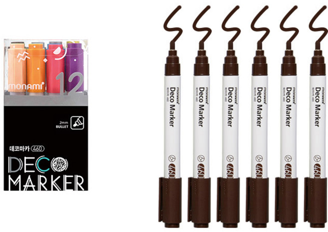 모나미 데코마카 460 12색 B + 다크브라운 6p 세트, 1세트