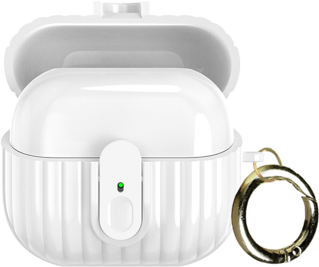 심플리로어 TPU 락 잠금 기능 갤럭시 버즈3 / 버즈3 프로 이어폰 케이스 + 키링 세트, 화이트, 1개