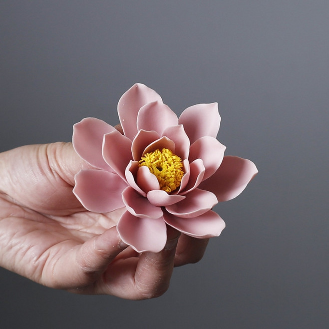 세라믹 컬러 정교한 연꽃 로터스 인센스 꽂이 MW0155, 핑크