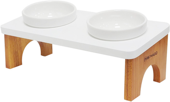 모나지오 스위트 강아지 원목식기 2구 멜라민, 화이트네츄럴, 1개