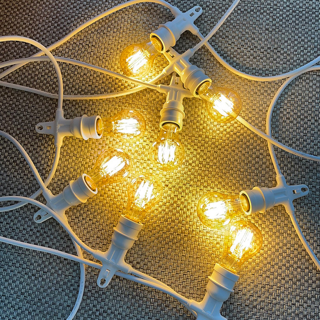 스트링월드 스트링라이트 전등선 10소켓 10m + 벌브 10W 10p, 화이트(전등선), 전구색(전구)