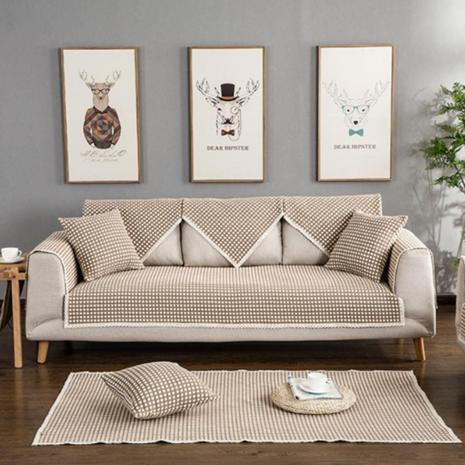 소니오 체크 레이스 사계절 쇼파 패드