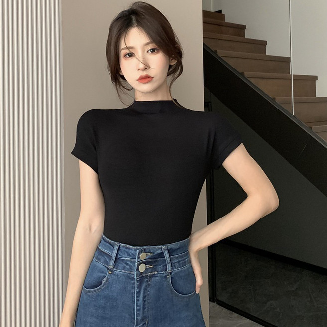 DMELD 女款半高領夏季涼感基本款短袖T恤