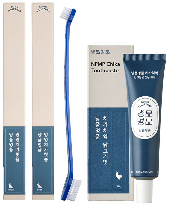 냥품멍품 치카칫솔 2p + 치카치약 닭고기맛 1p 세트, 1세트, 40g