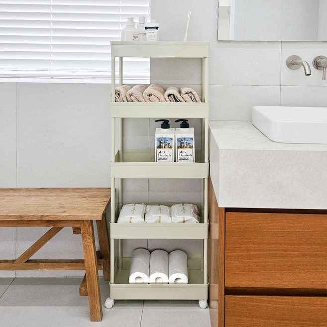 가쯔 로이드 이동식 선반 트롤리 틈새 5단 수납장, 그레이쉬베이지