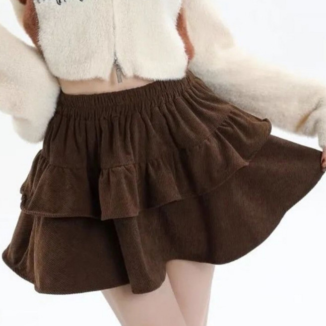더플로우커머스 여성용 코듀로이 캉캉 러플 레이어드 볼륨 스커트