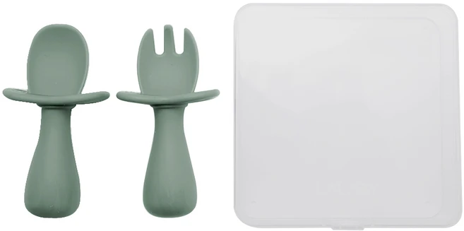 랄라비 아이주도 스푼 포크 + 케이스 세트, 03 그린(스푼포크세트), 스푼 + 포크 + 케이스, 1세트 - 쿠팡