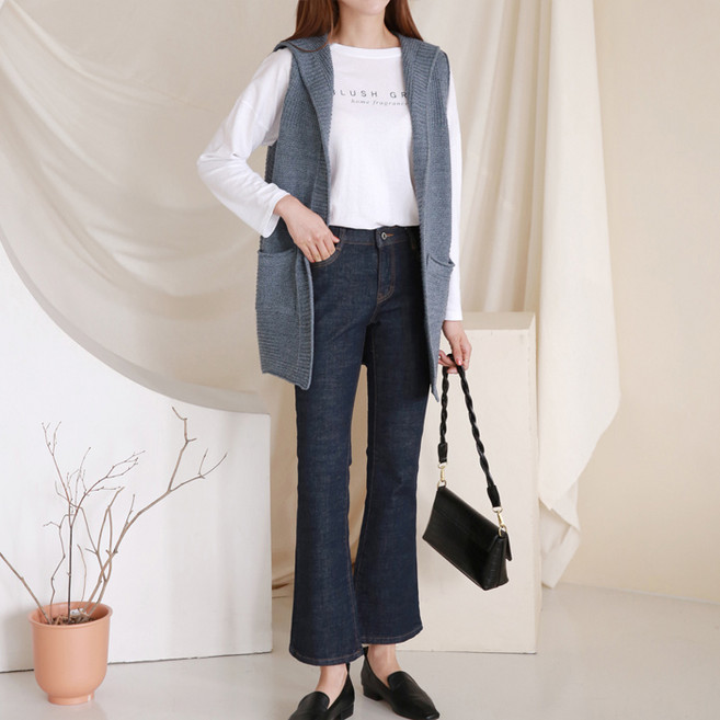 Loves 三角連帽領開襟長版針織背心