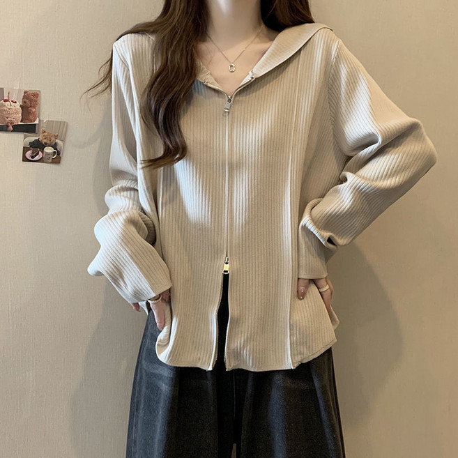 PEONIST 女款雙拉鍊羅紋運動連帽外套