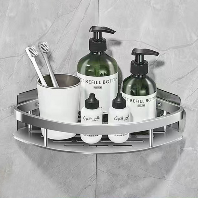 고씨네 스마트공간 알루미늄 무타공 코너형 욕실선반, 실버, 1개