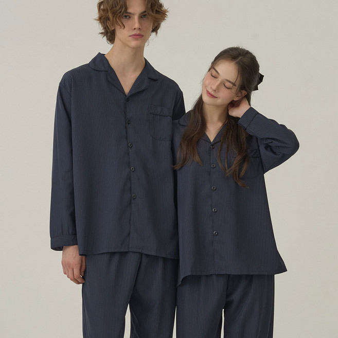 도씨 커플용 실크핏 클래식 긴팔 잠옷 세트 D-3675