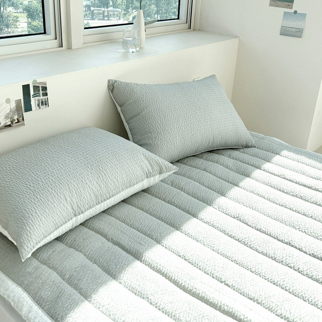 루시드슬립 국내산 시원보송 오션 시어서커 여름 침대 패드, 라이트 그레이