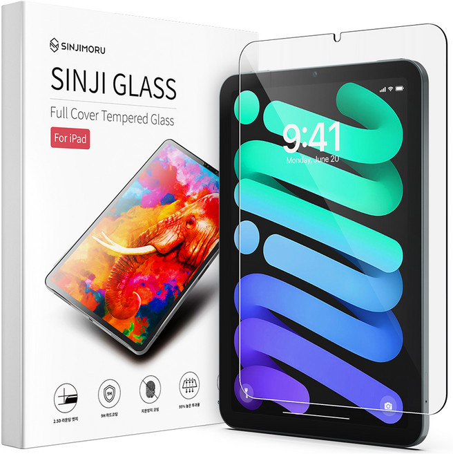 SINJIMORU 平板電腦 全覆蓋 9H高硬度 鋼化玻璃 螢幕保護貼 適用於 iPad Mini 7/Mini 6, 透明, 1個