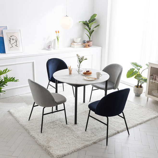 리바트 로티르 마블 원형식탁 + 세레나 체어 4p 세트 방문설치, 콤비(식탁), 그레이 + 블랙(체어), 네이비 + 블랙(체어)