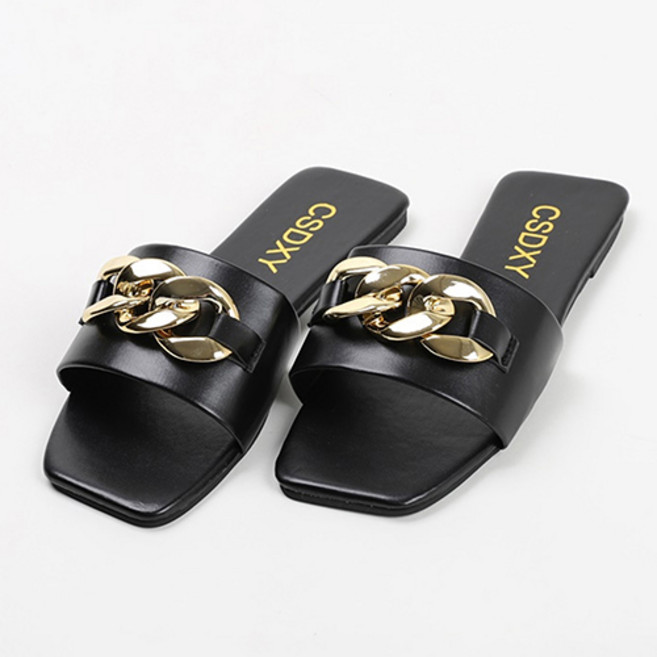 어바웃슈 여성용 스퀘어토 체인 플랫 슬리퍼 TSP889