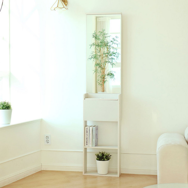 스페이스 슬림 거울 화장대 400 x 150 x 1805 mm 고객직접설치, 크림 화이트