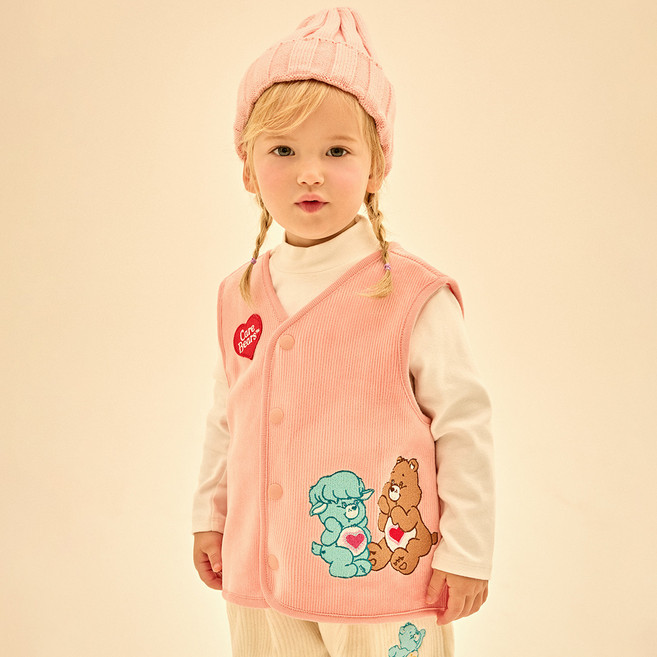 Care Bears 童款溫柔小羊&小熊刺繡天鵝絨背心