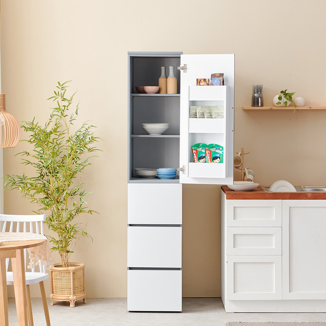 마마룸 냉장고형 광폭 400 팬트리장 틈새 다용도 수납장 고객직접설치, 화이트그레이