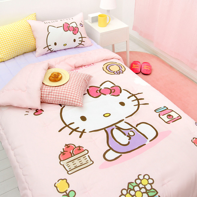 나라홈데코 헬로키티 피크닉 차렵 이불 + 베개 커버 세트