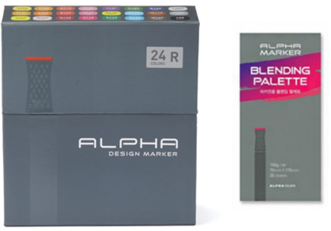 알파색채 디자인 마카 R + 마카블렌딩 팔레트 세트, 24색, 1세트