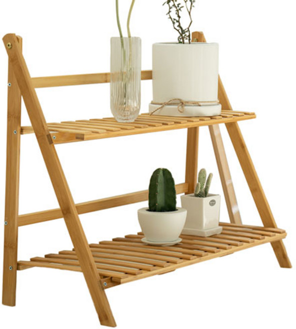 생활살림 대나무 화분 원목 선반 중형 + 장갑 + 모종삽 3종 세트, 우드, 2단