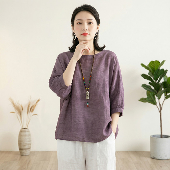 INFIOUS 女款涼爽夏季亞麻大尺碼罩衫 I263-0213