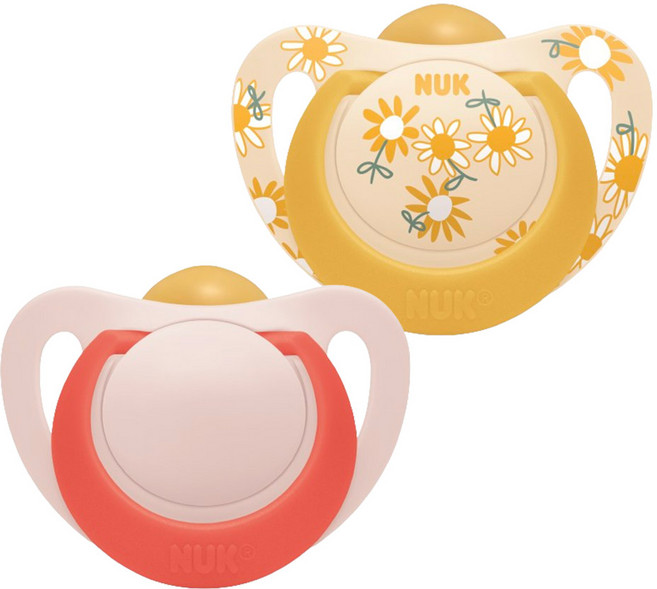 NUK Star乳膠安撫奶嘴, S2(6-18個月), 花, 紅色, 2個