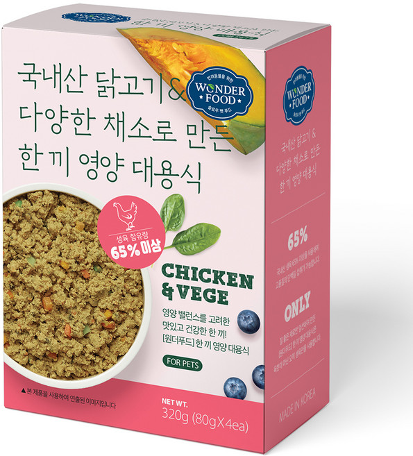원더푸드 전연령 강아지 한 끼 영양 대용식 사료 4p, 닭, 320g, 1개