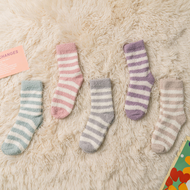 르미다 여성용 캐주얼 스트라이프 산모 수면 양말 5켤레 A세트