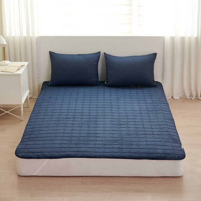 데시뉴 뉴노멀 고밀도 항균 누빔 방수 고정밴드 침대패드, 네이비