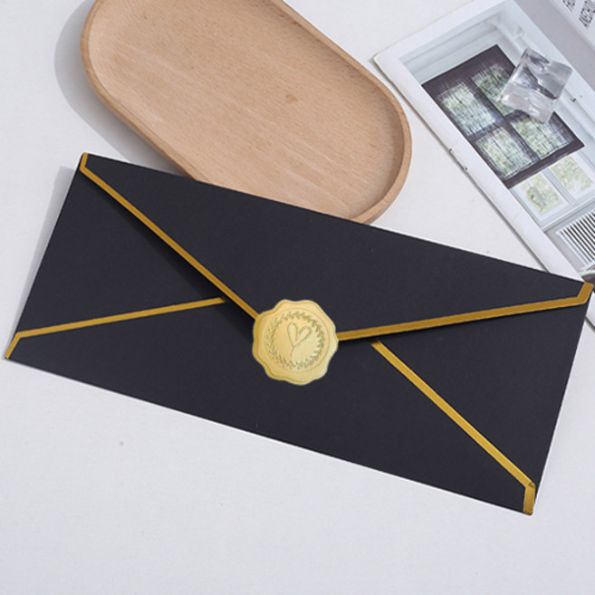 EUMES 感謝禮物 零用錢 商品禮券 信封 + 燙金貼紙組 105 x 240 mm, 黑色, 20套
