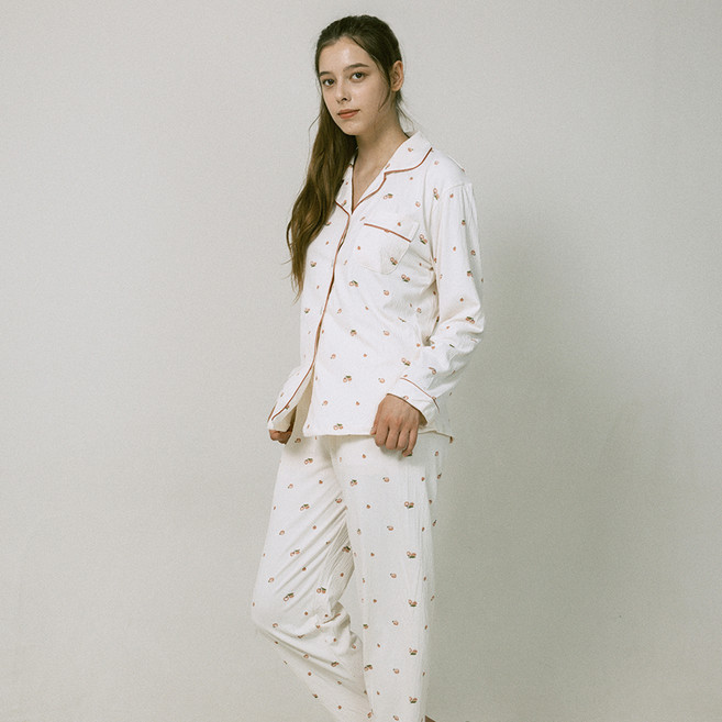 안나앤코 여성용 체리패턴 요루면 긴팔 파자마 상하의 세트