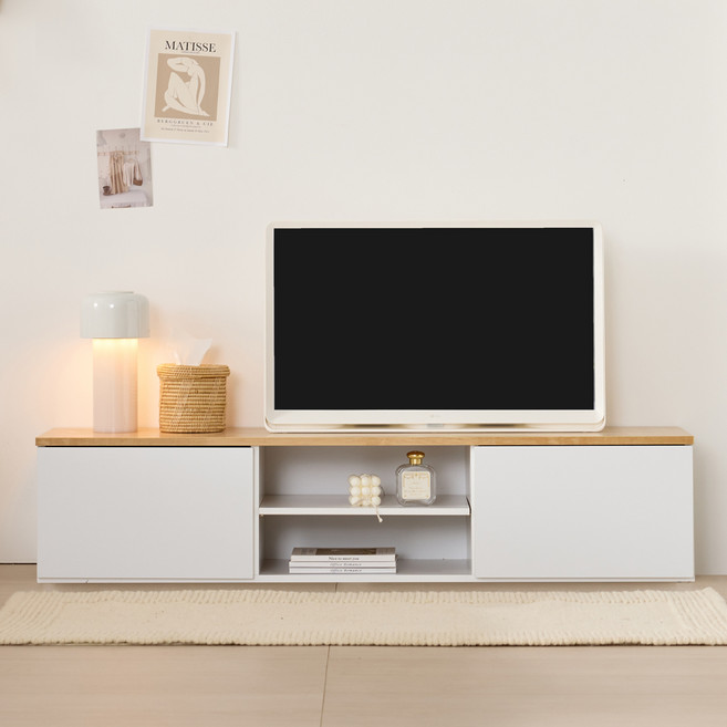 에스파 TV장 티비다이 수납형 거실장 1200, 우드화이트