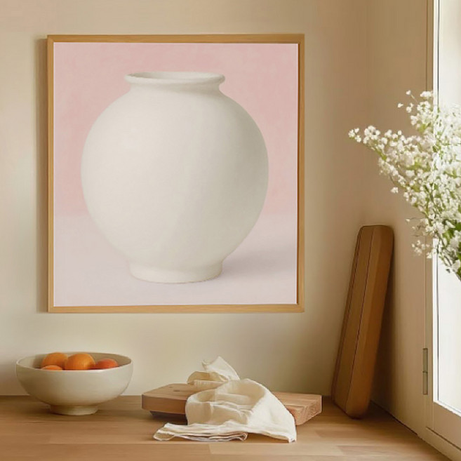 퍼니즈 인테리어 액자 미포함 동양화 달항아리 그림 정사각 포스터 핑크
