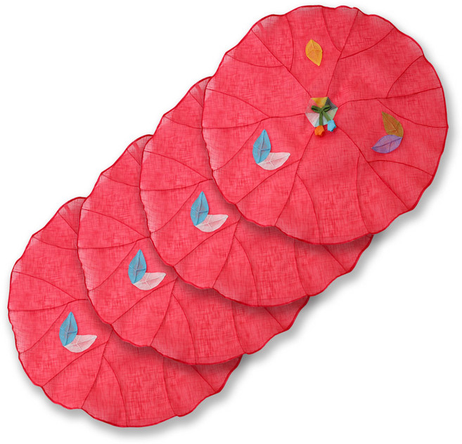 해피툴 나뭇잎 모시 조각 밥상보 레드, 4개