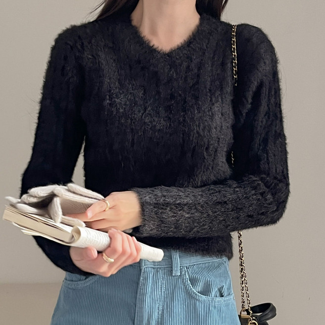 라라온 여성용 따뜻하고 포근한 겨울용 브이넥 꽈배기 니트 TSP1527